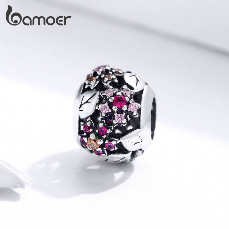 Hạt xỏ vòng tay Bamoer bằng bạc 925 đính đá zircon nhiều màu