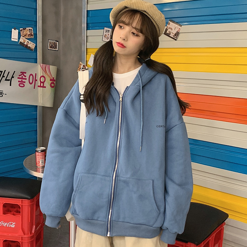 Áo Hoodie Dài Tay 176146Áo Khoác Có Mũ Dáng Rộng Màu Sắc Đơn Giản Cho Nữ