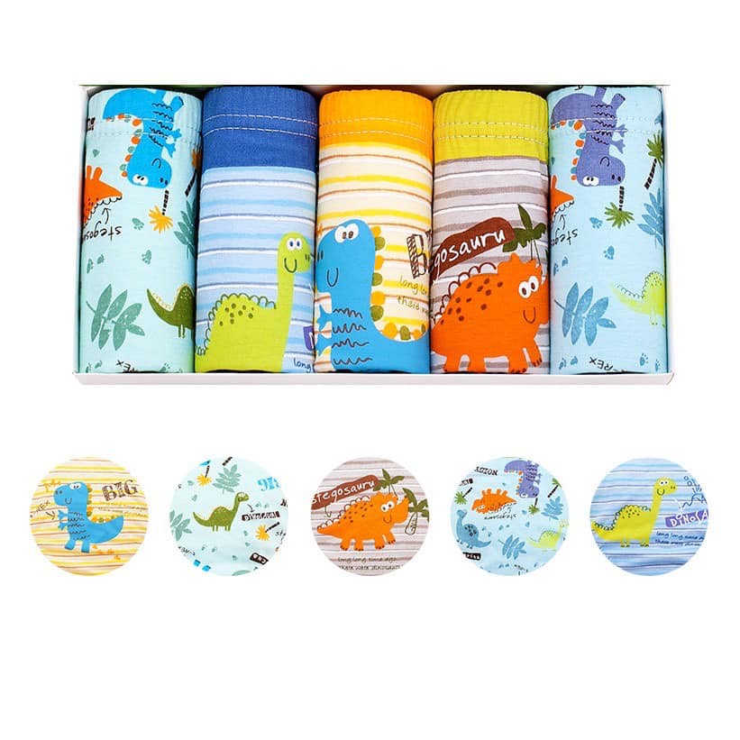 - Hộp 5 đồ lót tam giác dành cho bé trai mẫu Khủng Long Xanh Dương