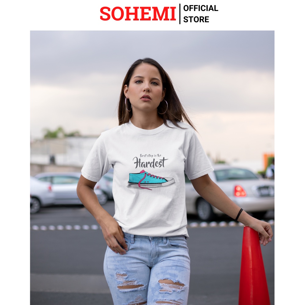 Áo Thun Tay Lỡ Form Rộng SOHEMI họa tiết NEVER GIVE UP vải cotton 100% 2 chiều cao cấp