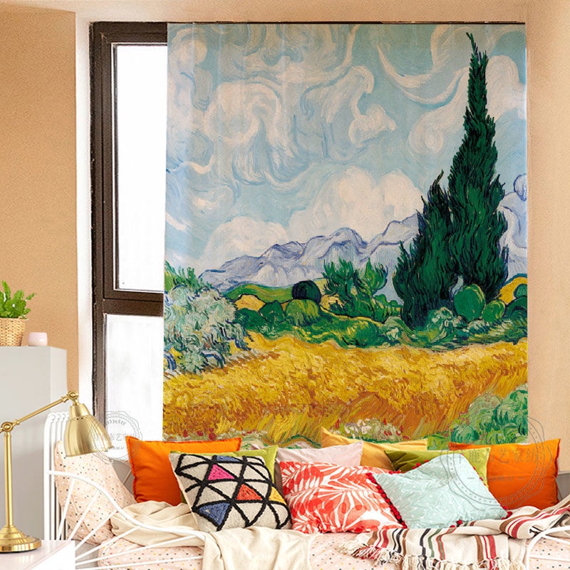 Rèm Cửa Ngắn Cỡ Nhỏ Họa Tiết Tranh Sơn Dầu Van Gogh Độc Đáo Trang Trí Nhà Cửa