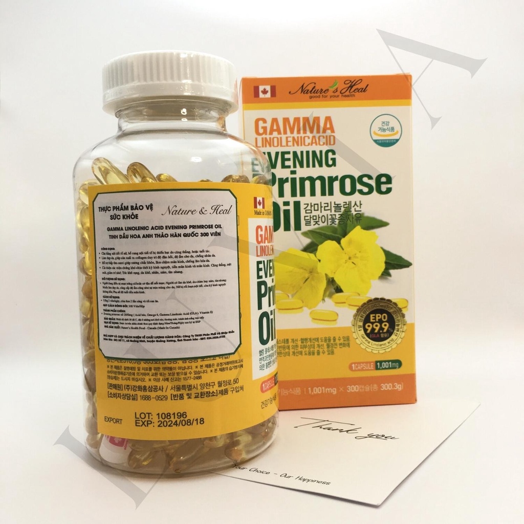 Viên Uống Tinh Dầu Hoa Anh Thảo Hàn Quốc Cân Bằng Nội Tiết Tố Nữ 300 Viên - Evening Primrose Oil