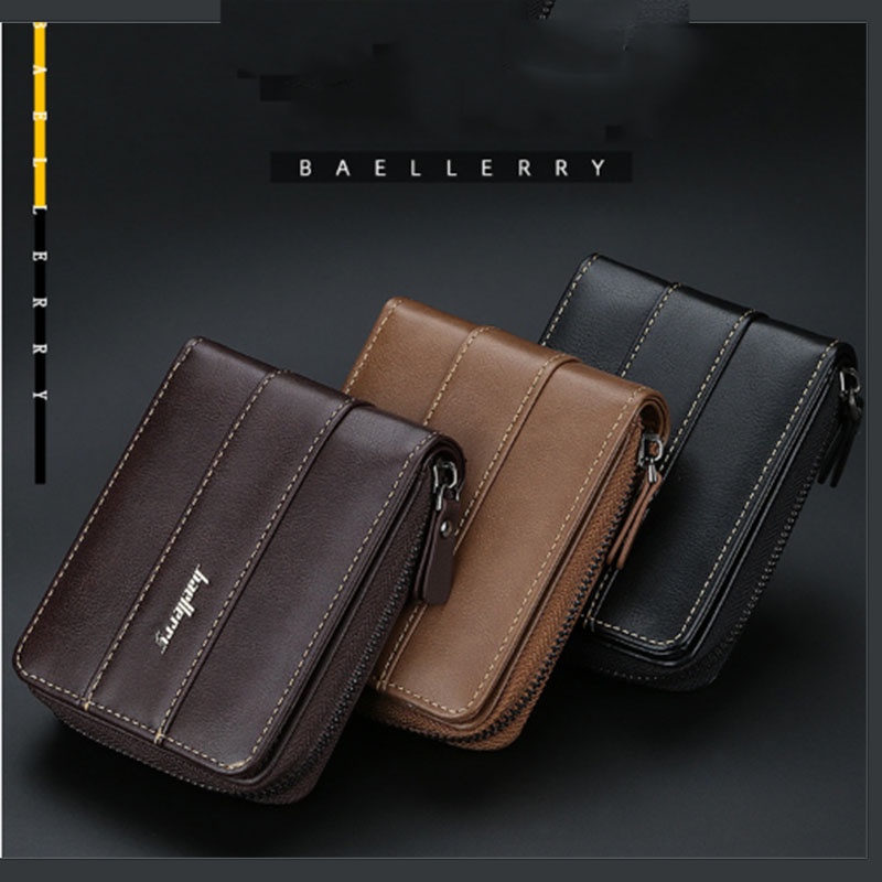 Ví ngắn Baellerry D9252 có khóa kéo đường khâu nổi thời trang cho nam