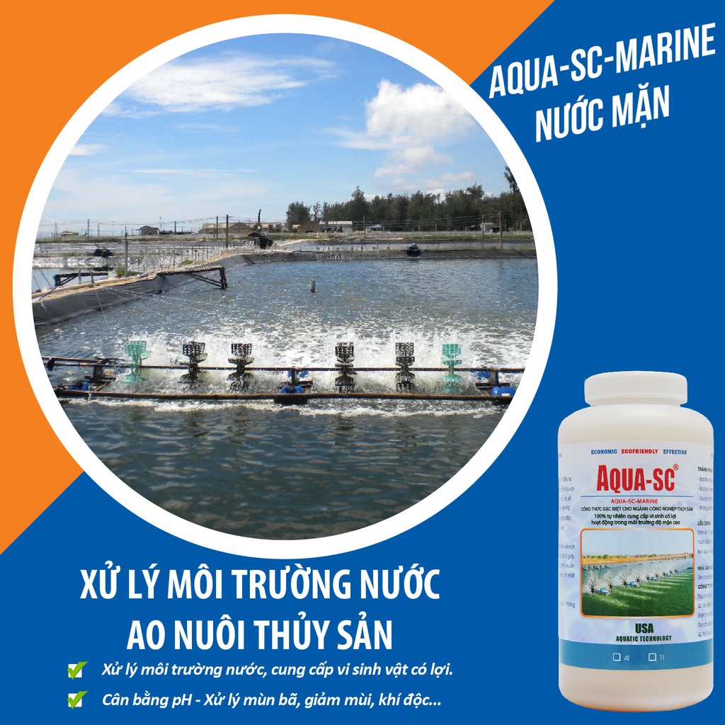 Hàng Mỹ - Men Vi Sinh Xử Lý Nước Ao Tôm Cá Nước Mặn, làm sạch ao, ổn định màu nước - Aqua SC Marine – Chai 1 Lít