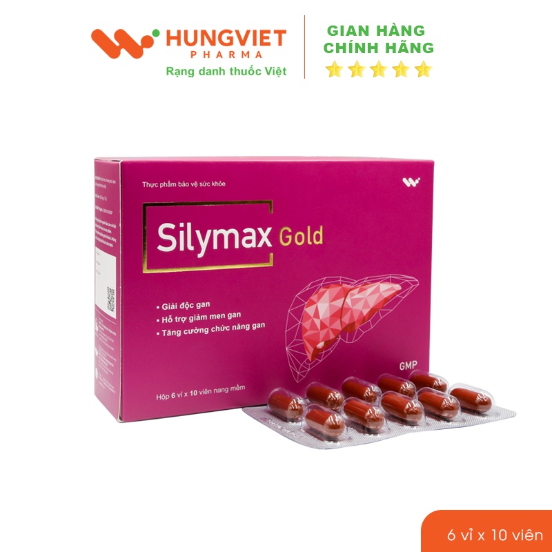 Viên uống Silymax Gold giúp giải độc gan, giảm men gan, tăng cường chức năng gan HungViet Pharma hộp 60v