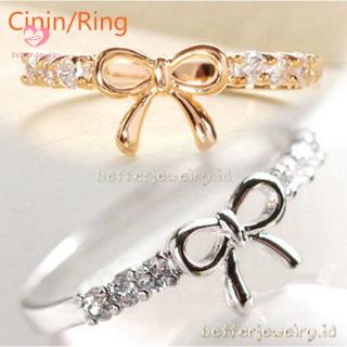 Nhẫn hình nơ đính đá phong cách Hàn Quốc