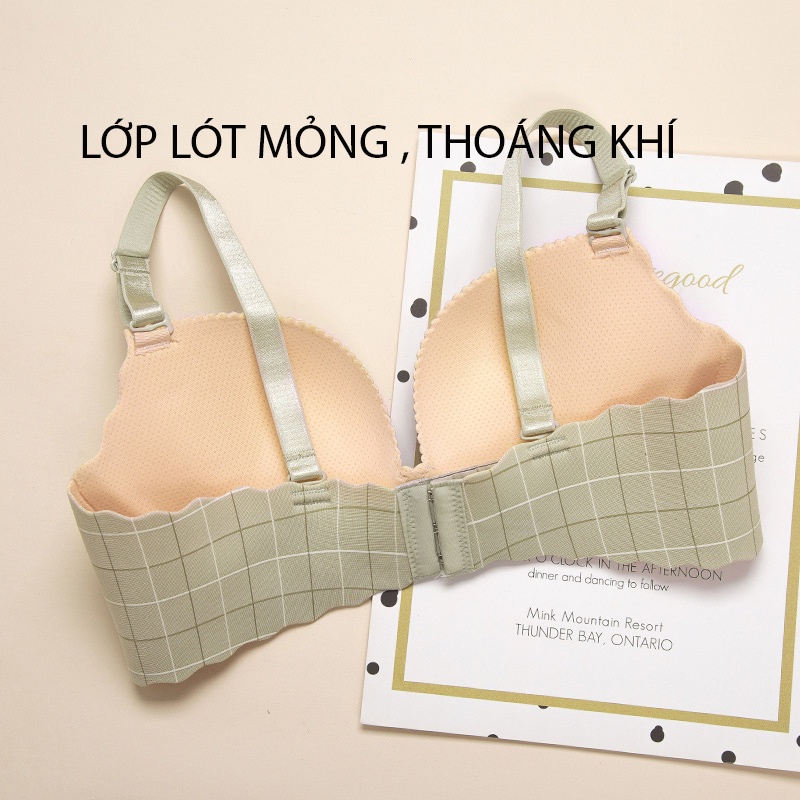 Áo ngực nữ đúc su không gọng kẻ caro BRALUNE , áo lót nữ tạo khe mềm mại thoáng khí mã ANM-33