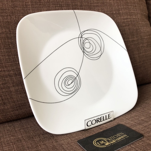 Dĩa Thủy Tinh Mỹ Vuông Scribble Lines Corelle 2211-2213-SL 23cm-26.5cm