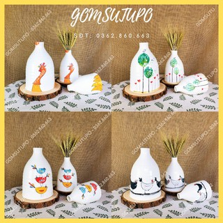 SET 3 Lọ Hoa - Vẽ Thủ Công - Gốm Sứ Bát Tràng - Bình Hoa Tràng Trí - Decor Nội Thất - Vintage - Phòng Khách Bàn Làm Việc