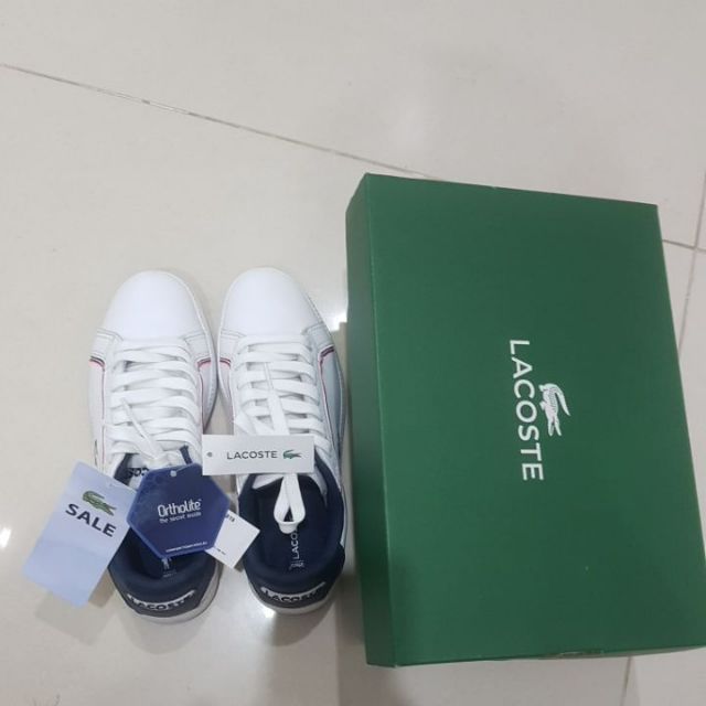 Giày Lacoste nữ trắng viền đỏ xanh đen size UK3. Fullbox. Chính hãng