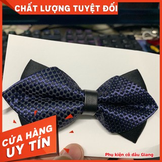 Nó nhọn chú rể xanh đen chấm bi phụ kiện cưới Giang mẫu nơ chú rể mới