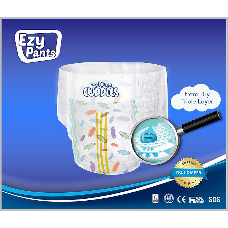 Hàng mới Tã Quần Không Dùng Hóa Chất Tẩy clo gây vô sinh ung thư Velona Cuddles M18,l18,Xl18,XXL18(1 bịch)