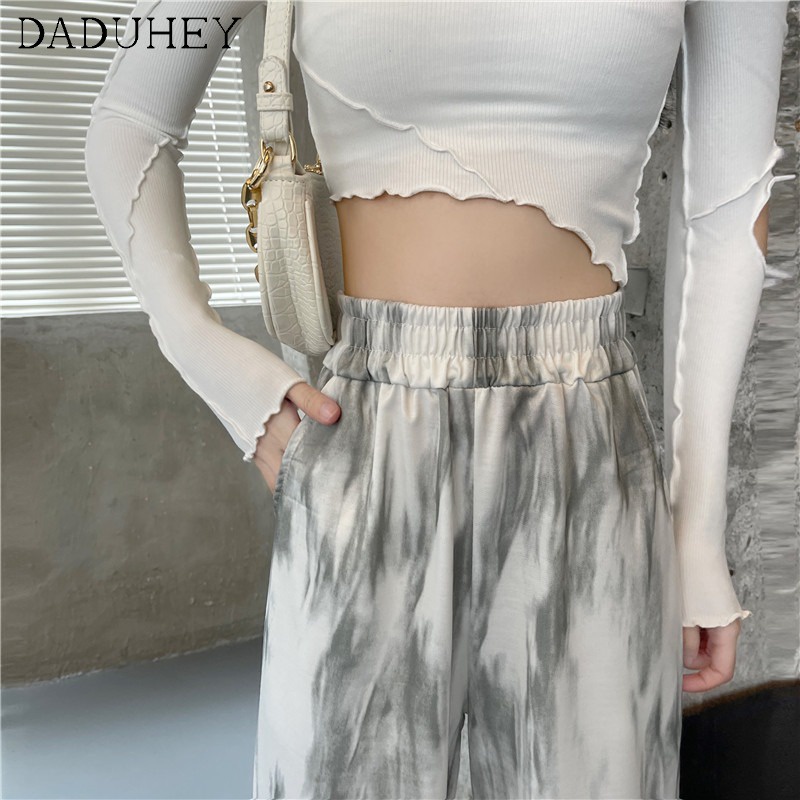 Quần thể thao lưng cao ống rộng nhuộm màu thời trang sành điệu cho nữ