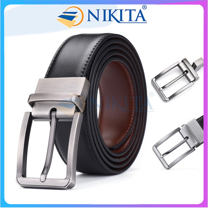 Dây nịt nam, dây lưng nam da bò hai mặt đầu khóa xoay 360 độ NIKITA DL-17
