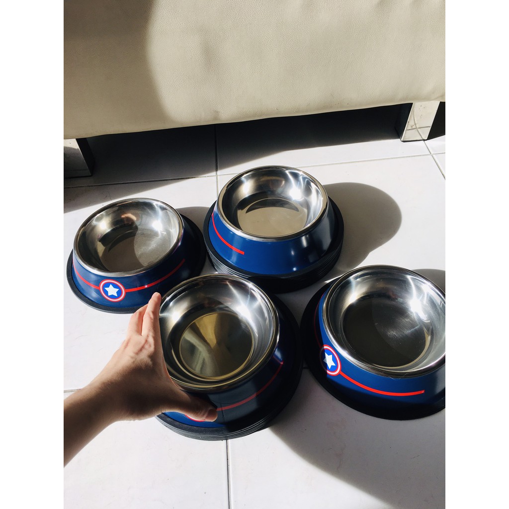 Bát ăn Inox Cao Cấp Captain Marvel Cho Chó Mèo - Đế Chống Trượt - Size 22cm