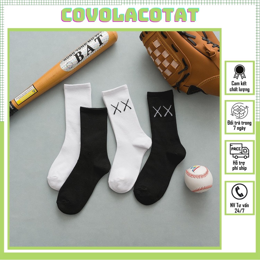 Tất cổ cao nam nữ vớ cổ ngắn nữ nam trắng trơn vải cotton thoáng mát co giãn thời trang unisex Covolacotat