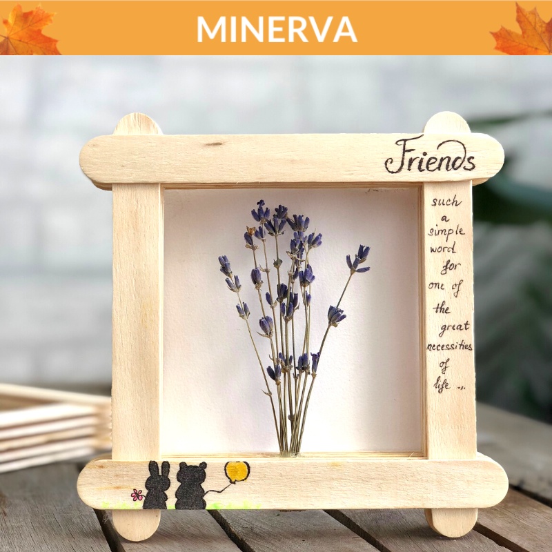 Khung tranh gỗ hoa khô MINERVA DIY trang trí để bàn làm việc , quà tặng thủ công