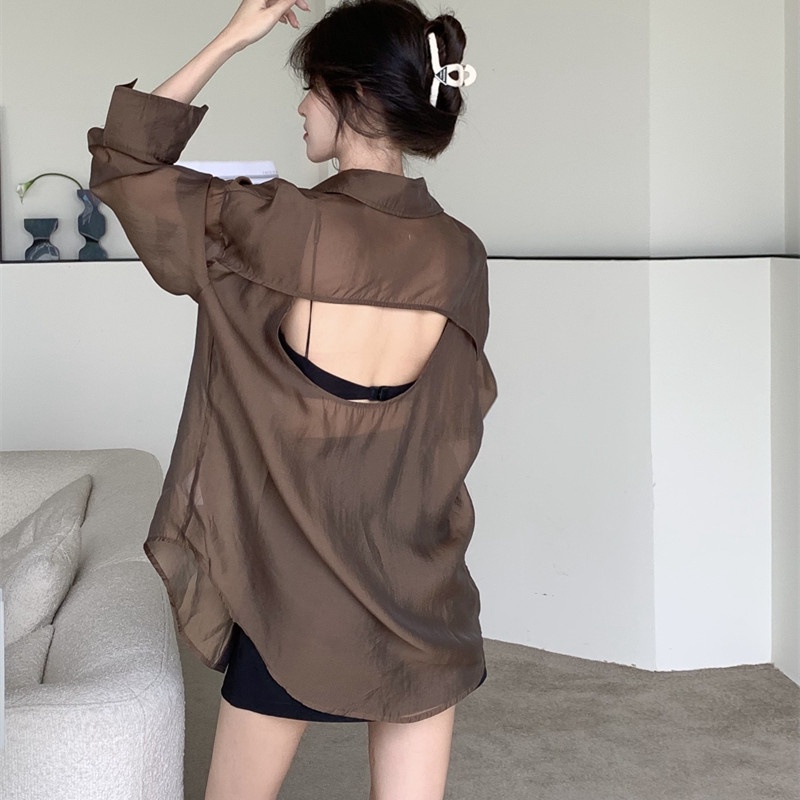 Áo Sơ Mi Voan Mỏng Tay Dài Xuyên Thấu Thời Trang Mùa Hè Cho Nữ