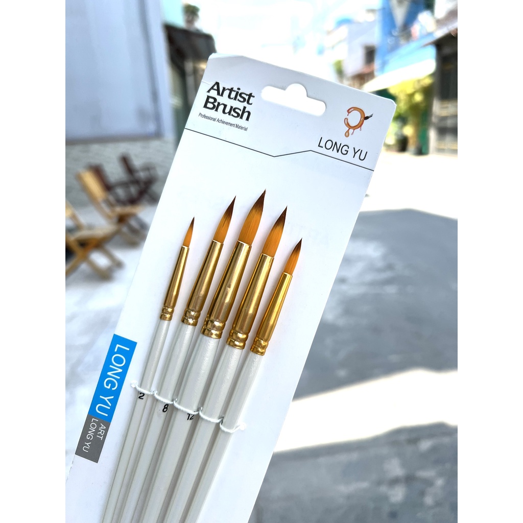 Bộ Cọ Vẽ Nhọn 5 Cây Chuyên Nghiệp Artist Brush - Dùng Cho Màu Nước/Bột/Sơn Acrylic 30S Store M325-5 Màu Trắng