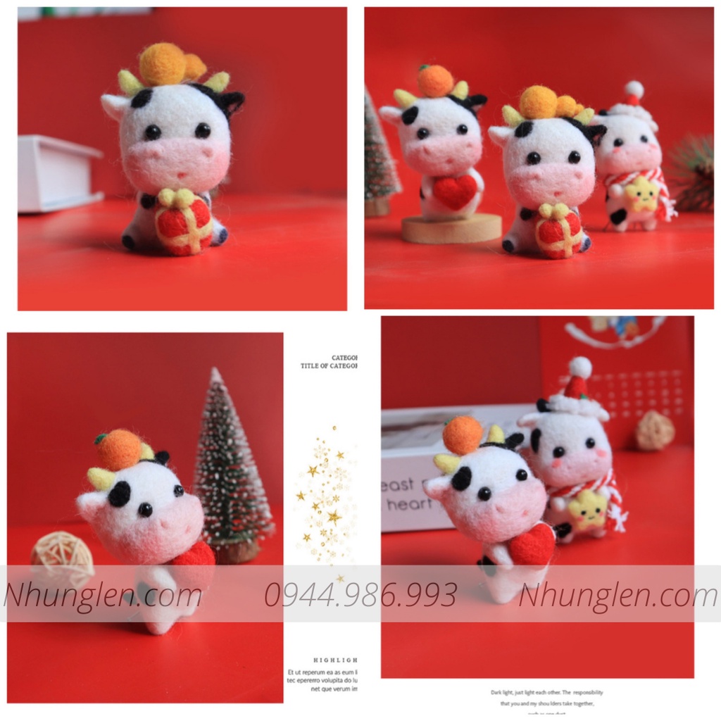BỘ LEN CHỌC BÒ BƯỚNG BỈNH (TIỂU NGƯU) ĐÁNG YÊU - needle felting len chọc đơn giản cho người mới bắt đầu
