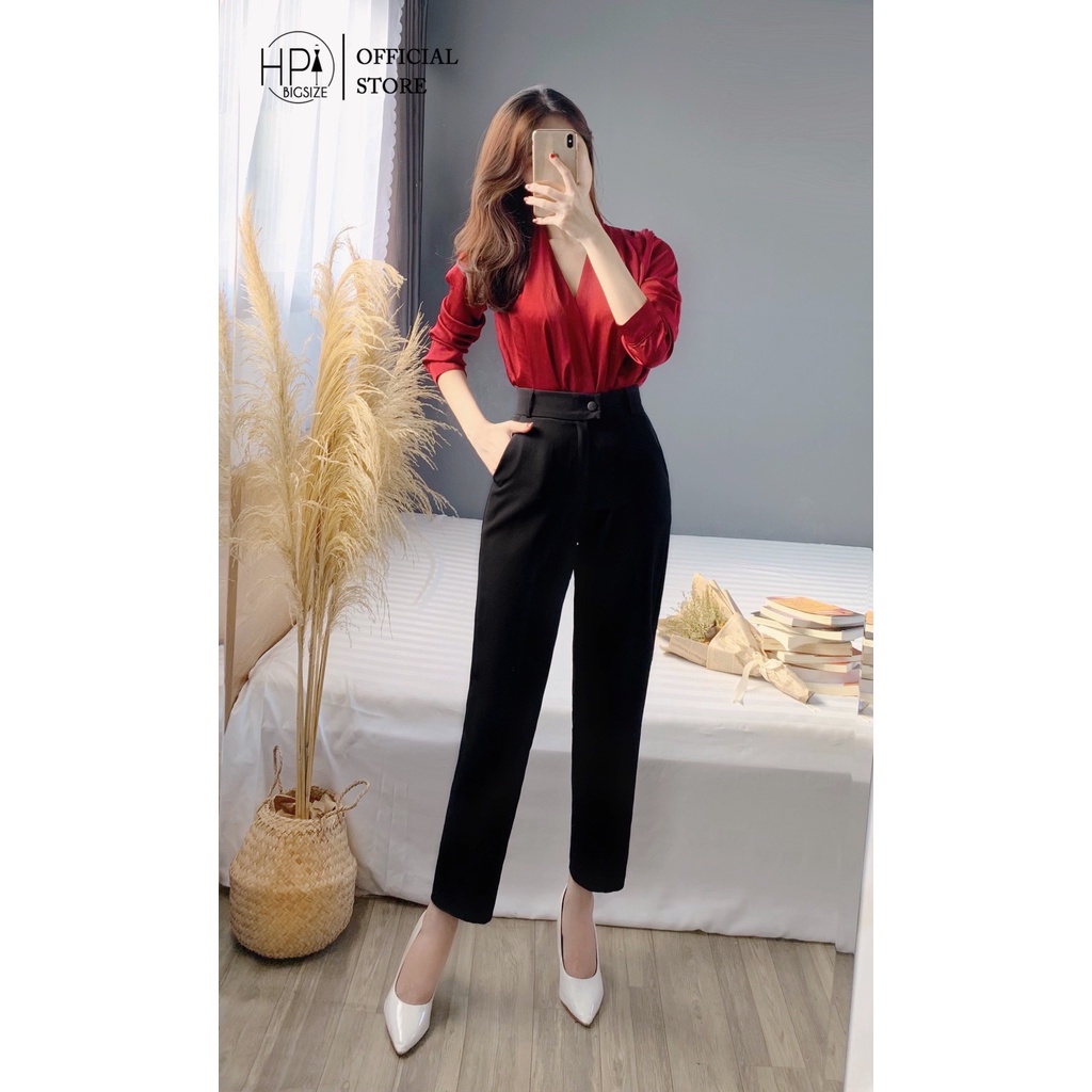 Quần Tây Nữ Công Sở Đen Dài Basic Cạp Lưng Cao Ống Đứng Suông Chất Tuyết Mưa Vải Lì Co Dãn Nhẹ HP TT-HOT, MSF 110