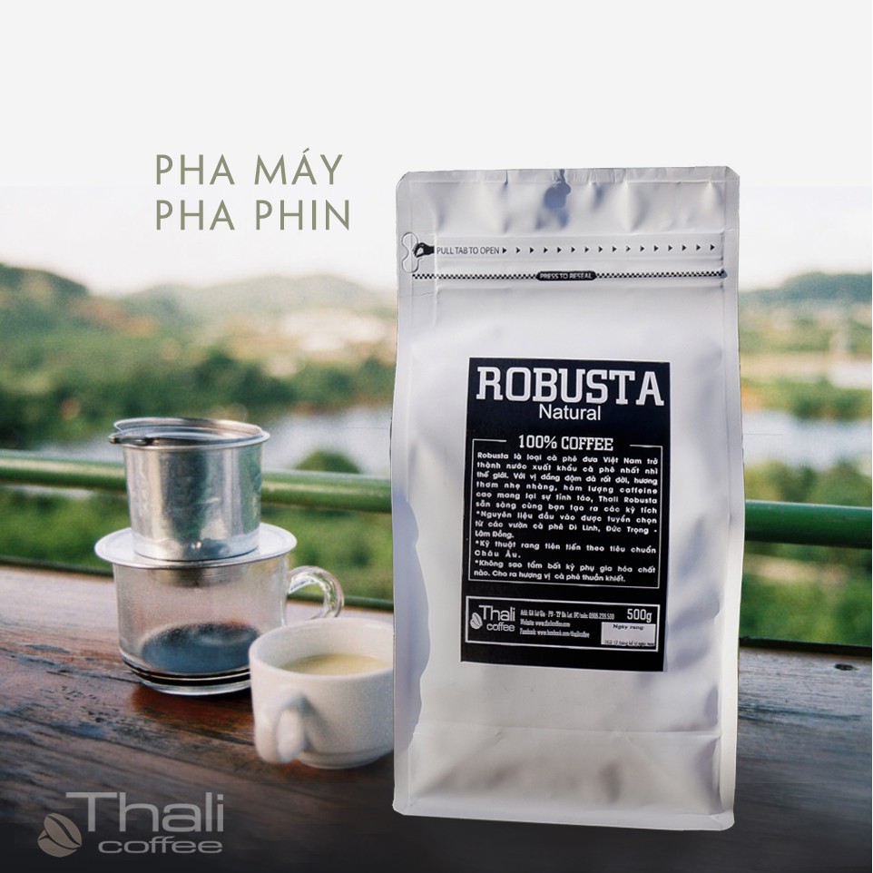 cà phê sạch, nguyên chất, rang mộc robusta 500g