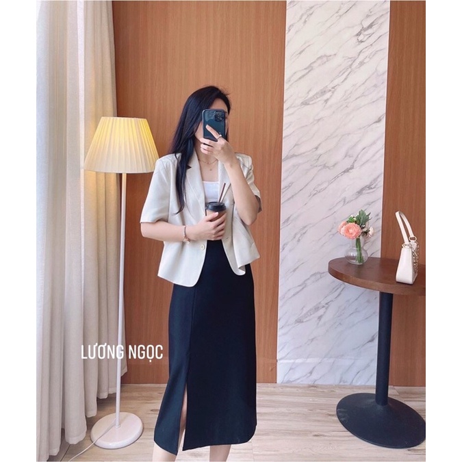Chân váy chữ A dài 70cm xẻ trước phong cách Hàn Quốc trẻ trung