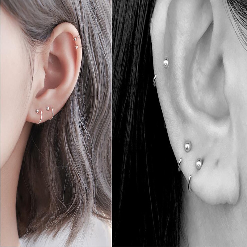 Khuyên Tai Đính Hạt Tròn Nhỏ Xinh Cá Tính Cho Nữ
