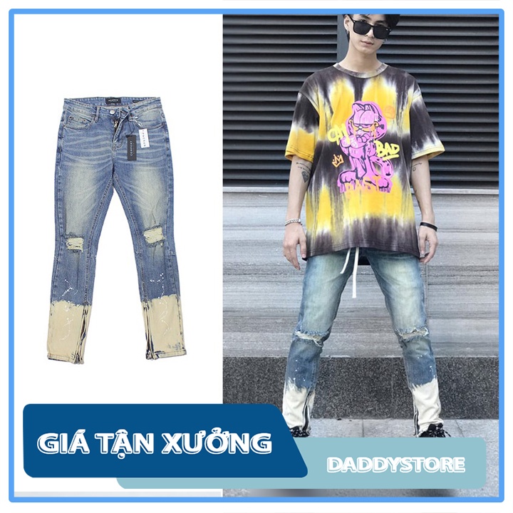 Quần jean zipper Pacsun xanh vẩy sơn ✅ Quần jean Pacsun ✅ Chất jean co giãn cao cấp Daddyst