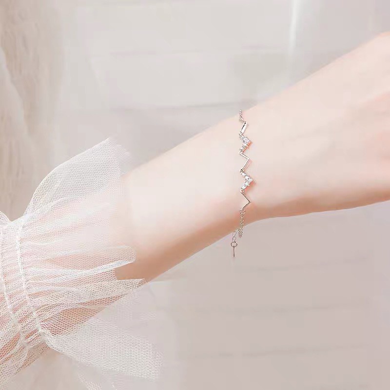 Vòng Đeo Tay Bằng Đồng Màu Trắng Đính Đá Phong Cách Hàn Quốc Có Thể Điều Chỉnh