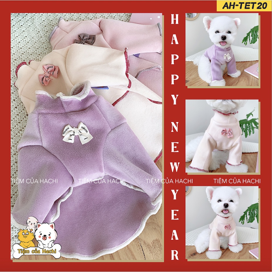Áo nỉ nhung cổ nơ siêu xinh cho thú cưng