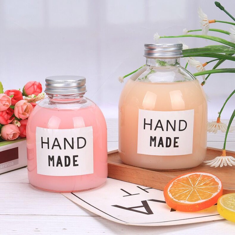 Chai thuỷ tinh tròn lùn nắp nhôm đựng sữa hạt, sinh tố, nước ép tiện dụng