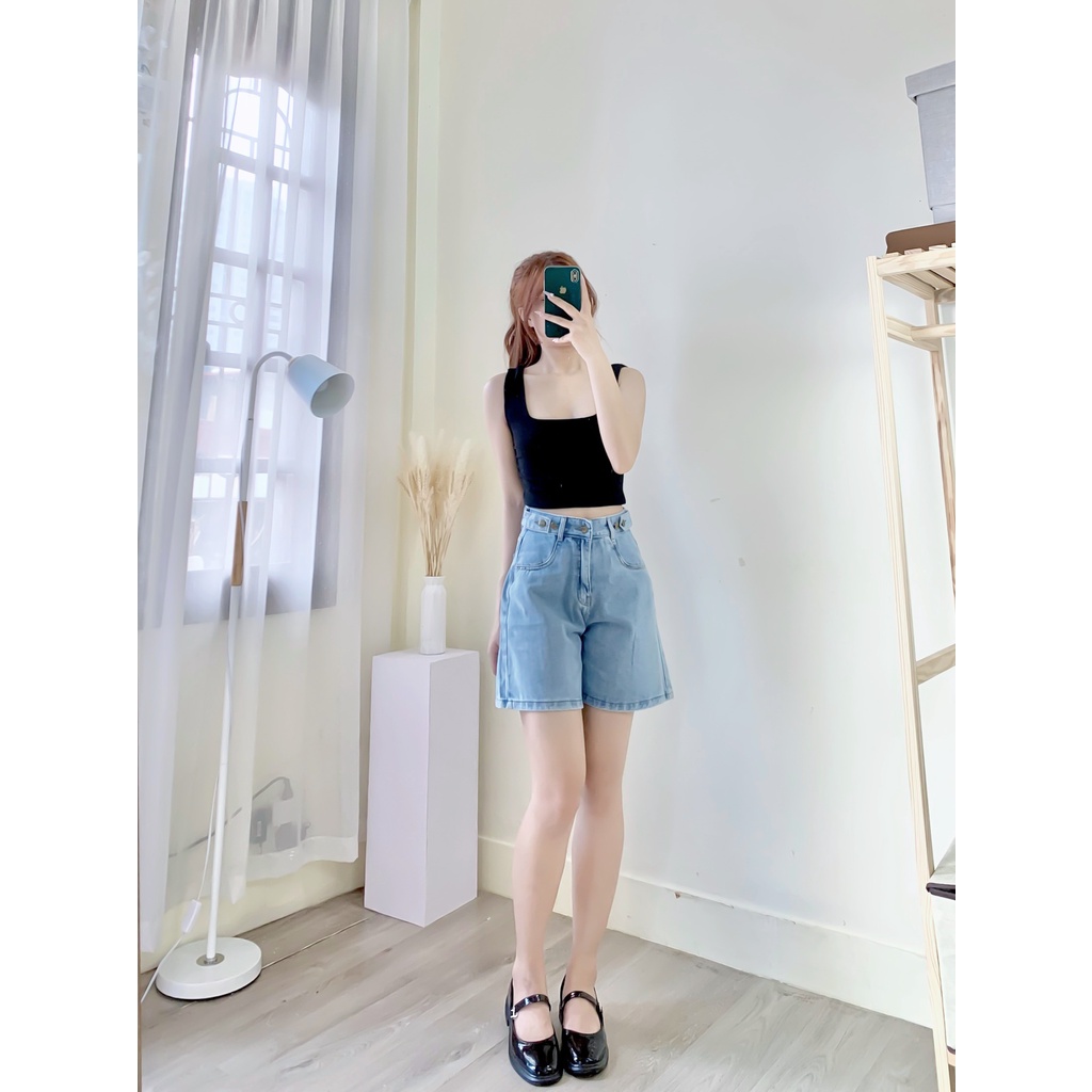 Quần Short Jean Nữ Cạp Cao 2 Nút Cài Bên - CHUPPY