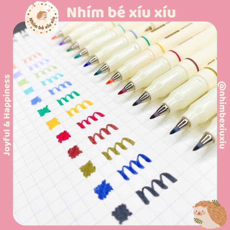 Bút SOFT Brush Calligraphy Lettering 12 màu sắc viết sổ Bullet Journal VT338