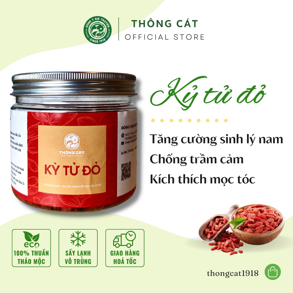 Kỷ Tử sấy khô THÔNG CÁT 1918 Trà kỷ tử đẹp da, làm trà dưỡng nhan, chè dưỡng nhan giúp da dẻ mịn màng