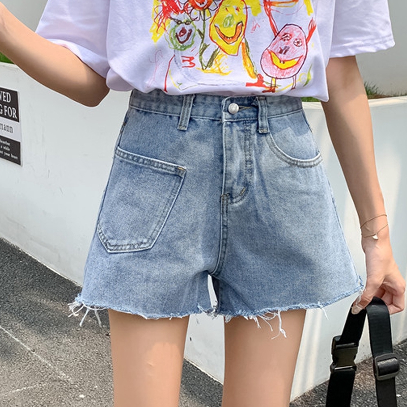 Quần short denim lưng cao thời trang cho nữ