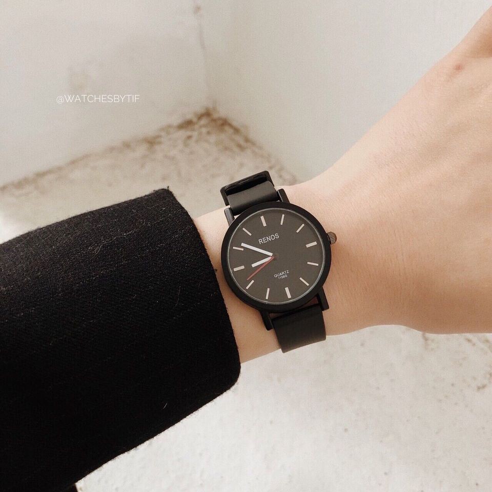 Đồng hồ cặp nam nữ dây cao su RENOS KIM full black đồng hồ đôi thể thao chính hãng Watchesbytif size 26mm & size 38mm | BigBuy360 - bigbuy360.vn