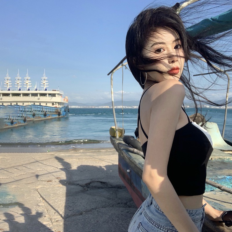 Áo Croptop Hai Dây Hở Lưng Ôm Dáng Phong Cách Hàn Quốc Thời Trang Mùa Hè Dành Cho Nữ