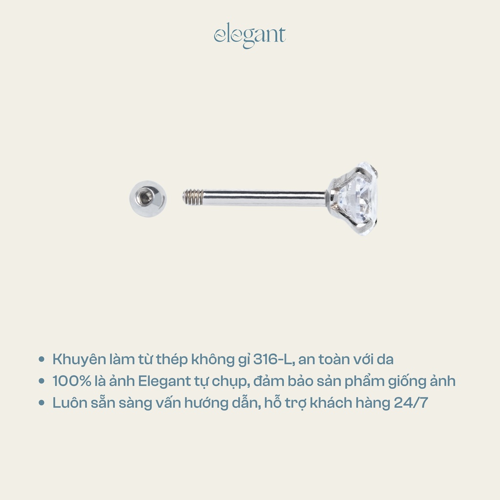 Khuyên tai nụ nam nữ đá tròn trơn CRYSTAL ROUND Elegant