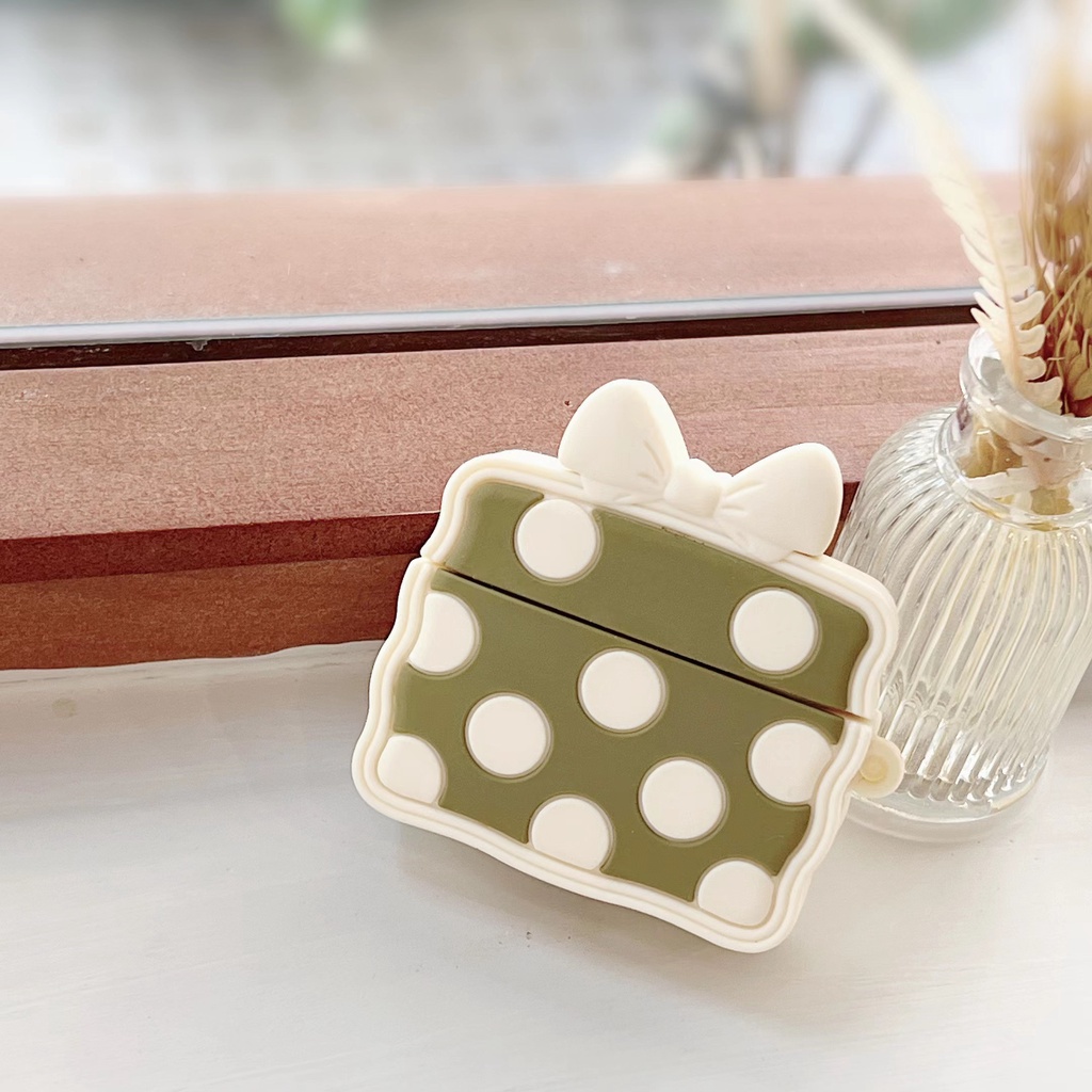 Vỏ Bảo Vệ Hộp Sạc Tai Nghe airpods Pro 1 / 2 / 3 Bằng Silicon Họa Tiết Chấm Bi Màu Xanh matcha Hoạt Hình Dễ Thương