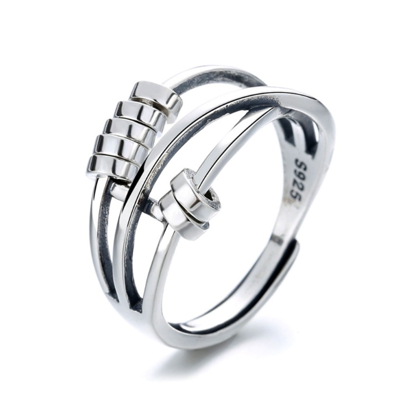 [SUIT] Fidget Peace Anxiety Ring Sterling Silver Bead Ring Spinner Band để giảm căng thẳng có thể đi