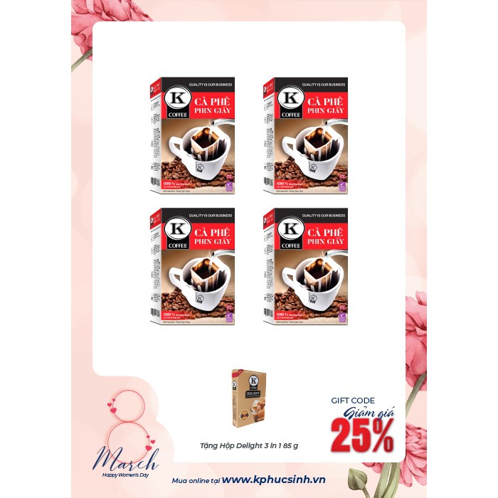 [TẶNG khẩu trang vải kháng khuẩn công nghệ Nhật Kisetsu] Cà Phê Phin Giấy K Coffee Filter (105g / Túi)