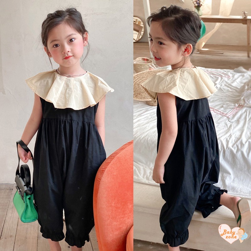 Bộ Áo Liền Quần Sát Nách Dáng Rộng Màu Đen Dễ Thương Thời Trang Mùa Hè Cho Bé Gái 3-8 Tuổi