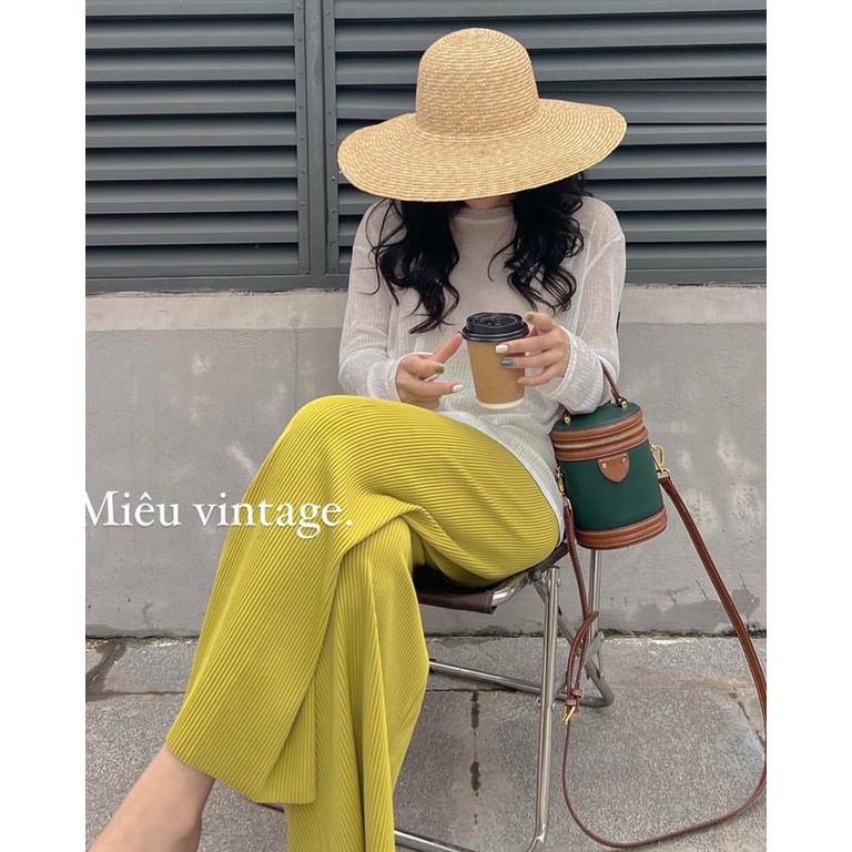 Quần xuông tăm ống rộng, Quần ống sớ dập ly cạp chun, chất mềm mịn mát phối đồ cực sang chảnh