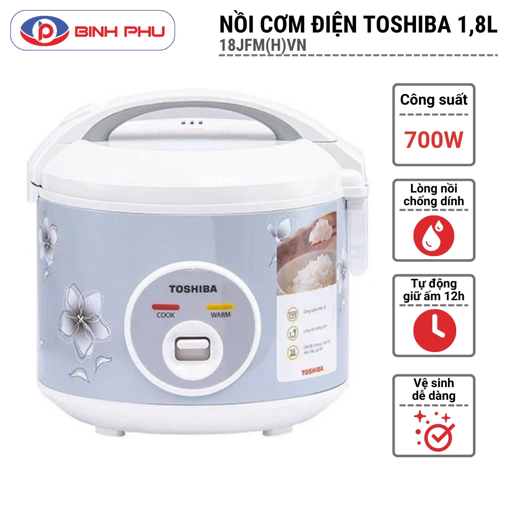 Nồi cơm điện 1.0L/1.8L Toshiba RC-JFM(H)VN công nghệ nhiệt 3D, tự động giữ ấm đến 12 tiếng, chế độ nấu 3 trong 1