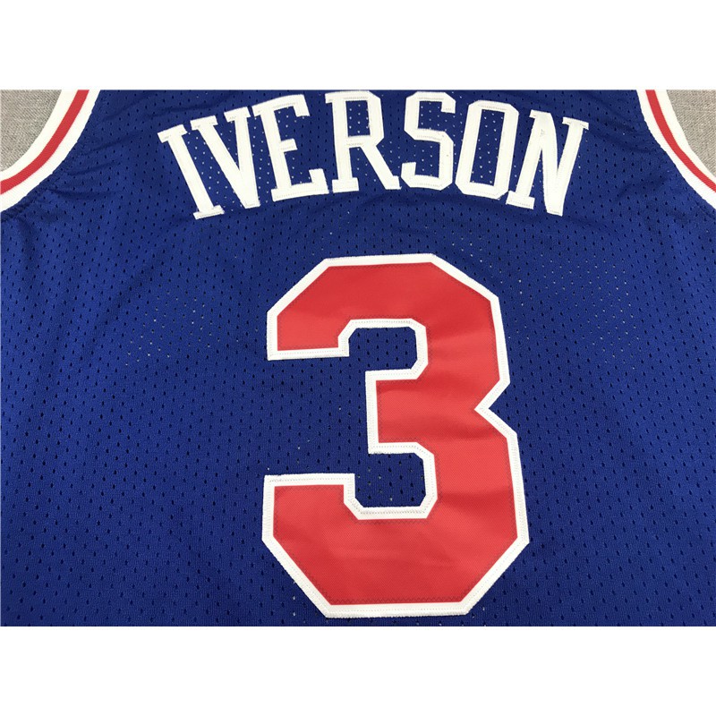 Áo Ba Lỗ Chơi Bóng Rổ Màu Xanh Số 3 Iverson NBA Jersey Philadelphia Số 3