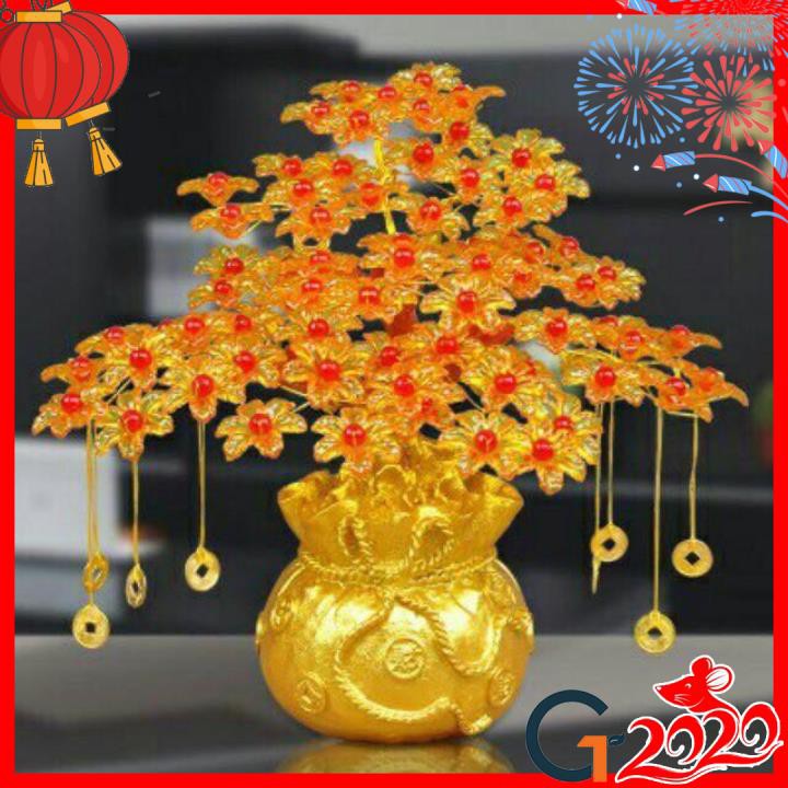 Cây kim tiền phát tài, lộc đế túi tiền 7 cành trang trí trong nhà, văn phòng,phòng khách,mèo vẫy thần tài.