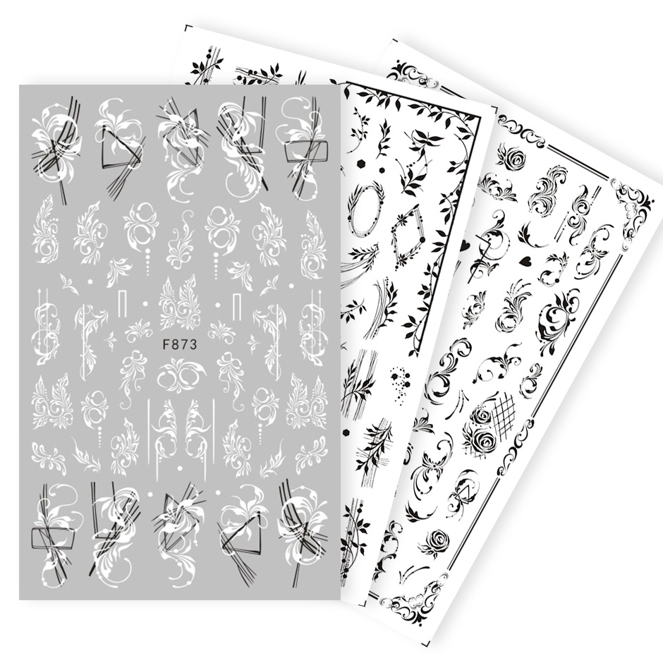 Miếng dán trang trí móng tay nghệ thuật STZPRONAIL kiểu dáng hoa lá 3D màu đen trắng thời trang xinh xắn