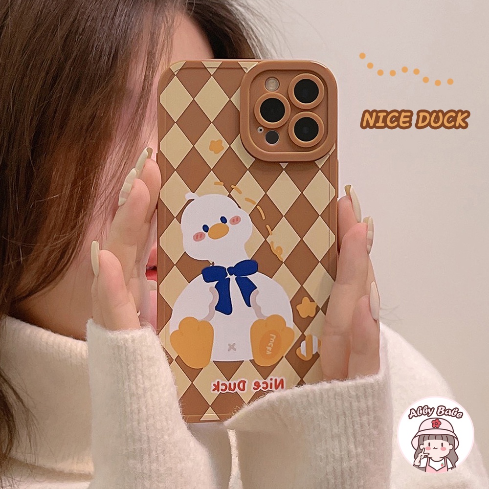 Ốp Điện Thoại TPU Mềm Mỏng Chống Sốc In Hình Vịt Thắt Nơ Hoạt Hình Màu Tương Phản Cho IP 13 12 11 Pro Max XR 8 7 Plus