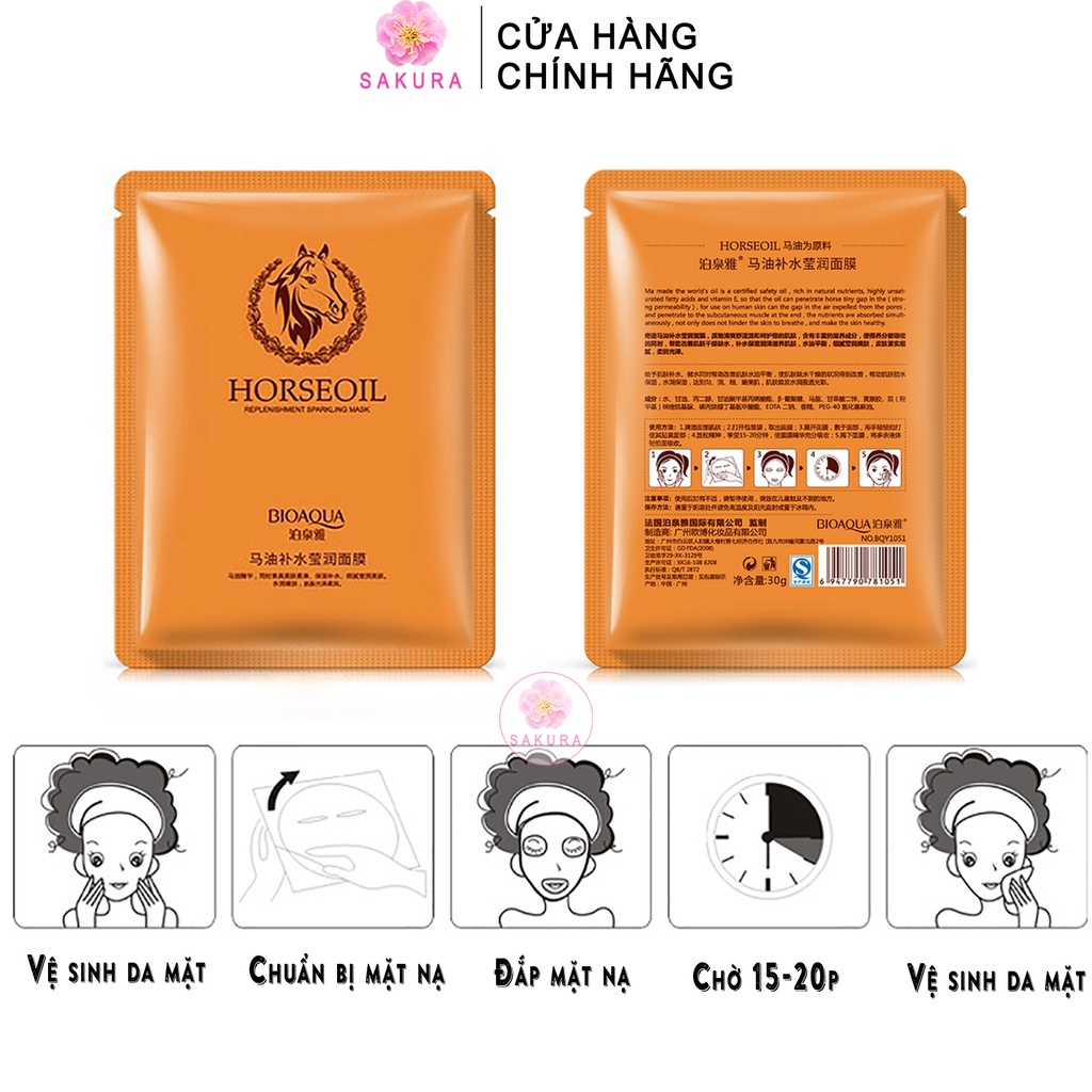 Mặt nạ cho da dầu mụn BIOAQUA HORSE OIL trắng da thải độc ngăn ngừa dầu mụn nội địa trung SAKURA 30g